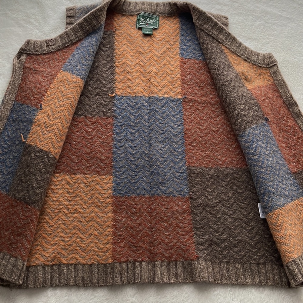 Vintage Woolrich Patchwork Chevron Knit Pattern Lambswool Sweater Vest Size L** - Picture 6 of 12
